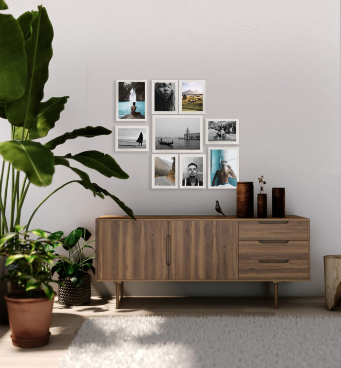 aranżacja układ ramek na ścianie zestaw ram fotoramki Barcelona białe biała