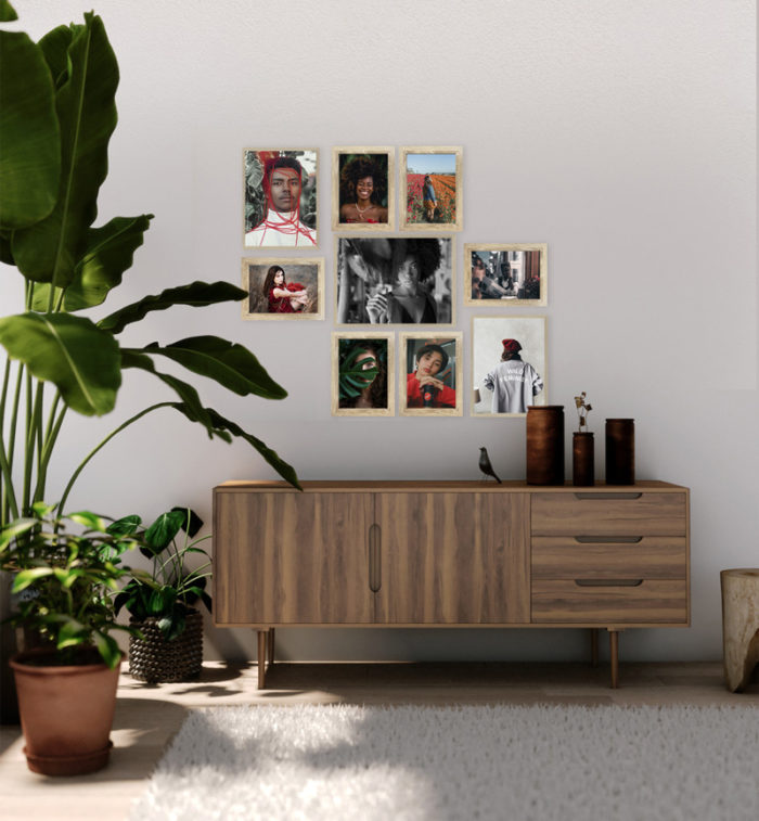 aranżacja salon galeria ścienna dąb sonoma