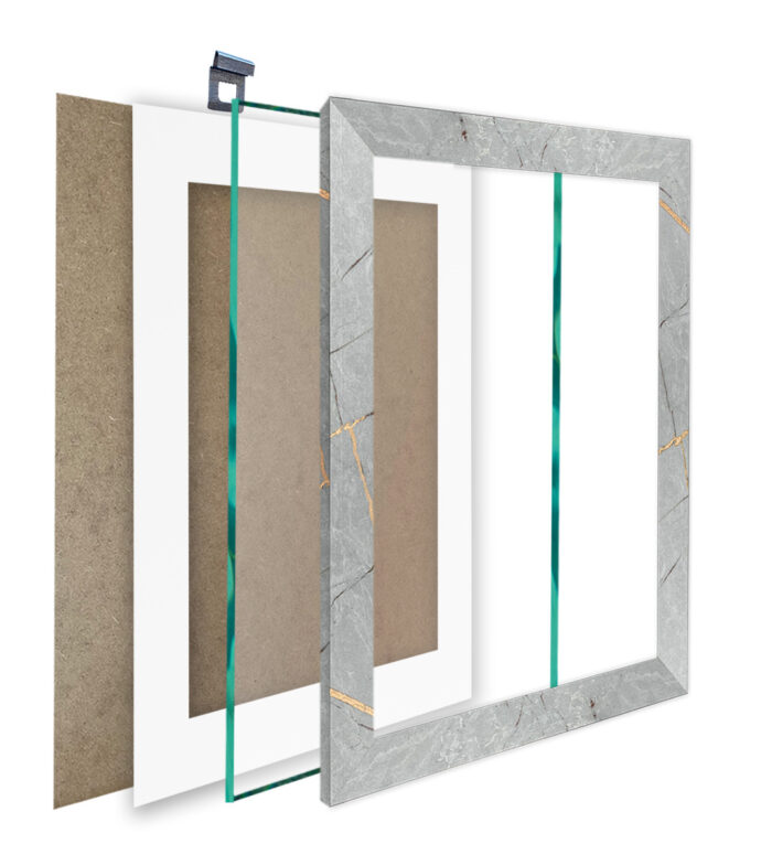 ramka szara marmur ze złotem z passe partout szkło stojąca wisząca