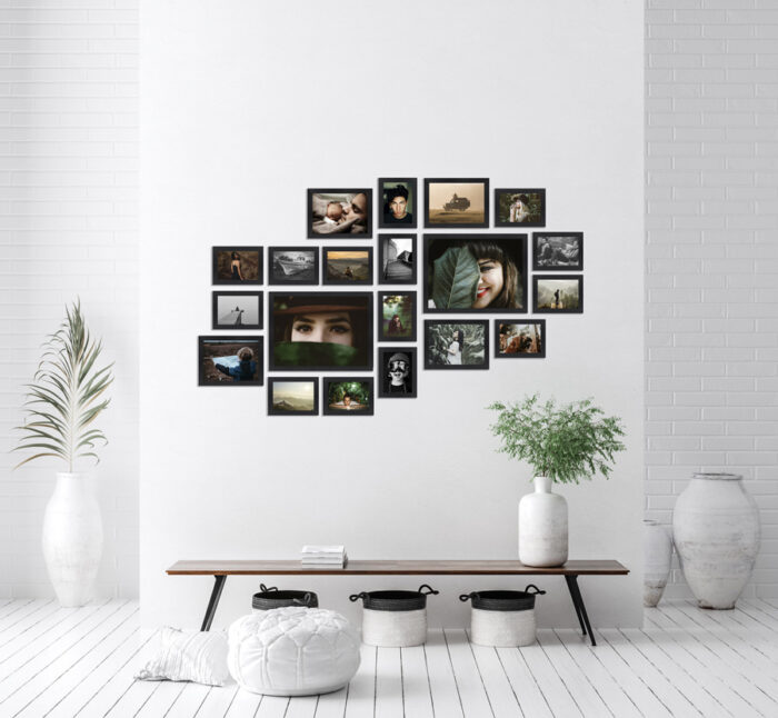 MULTIRAMA LIZBONA czarna duży zestaw fotoramek ze szkłem