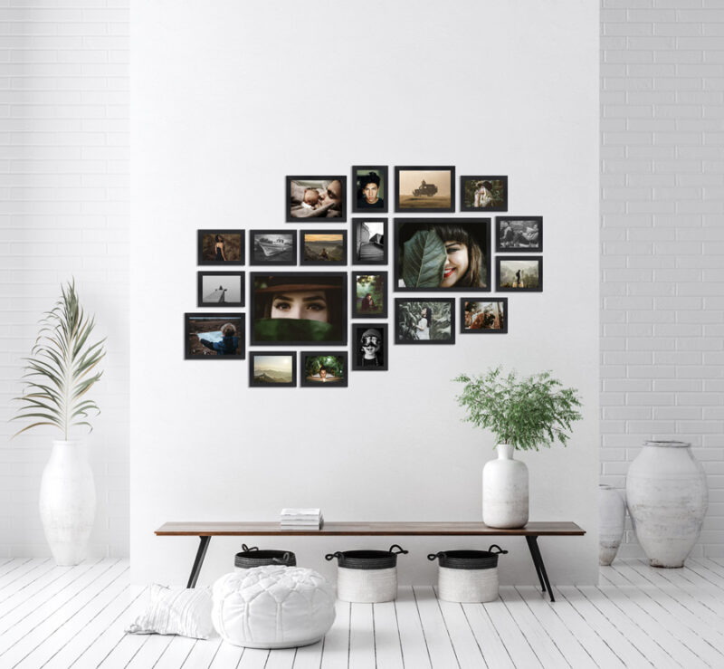 MULTIRAMA LIZBONA czarna duży zestaw fotoramek ze szkłem
