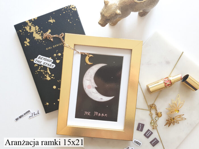 Złota Italia gładka błyszcząca rama z passe-partout i szkłem