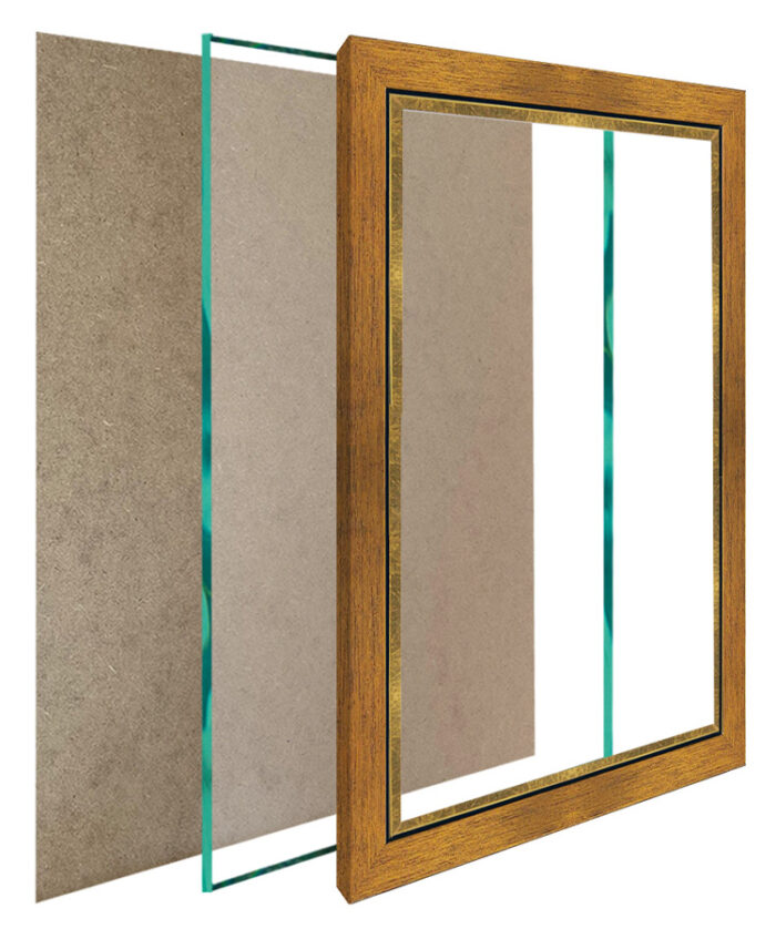 Zestaw3 ramek do postawienia Tokio złote na prezent, szyba, zawiaski