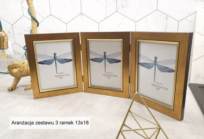 Zestaw3 ramek do postawienia Tokio złote na prezent, szyba, zawiaski