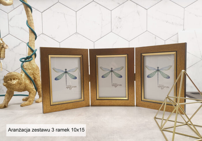 Zestaw3 ramek do postawienia Tokio złote na prezent, szyba, zawiaski