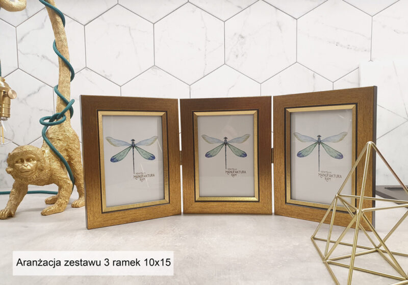Zestaw3 ramek do postawienia Tokio złote na prezent, szyba, zawiaski