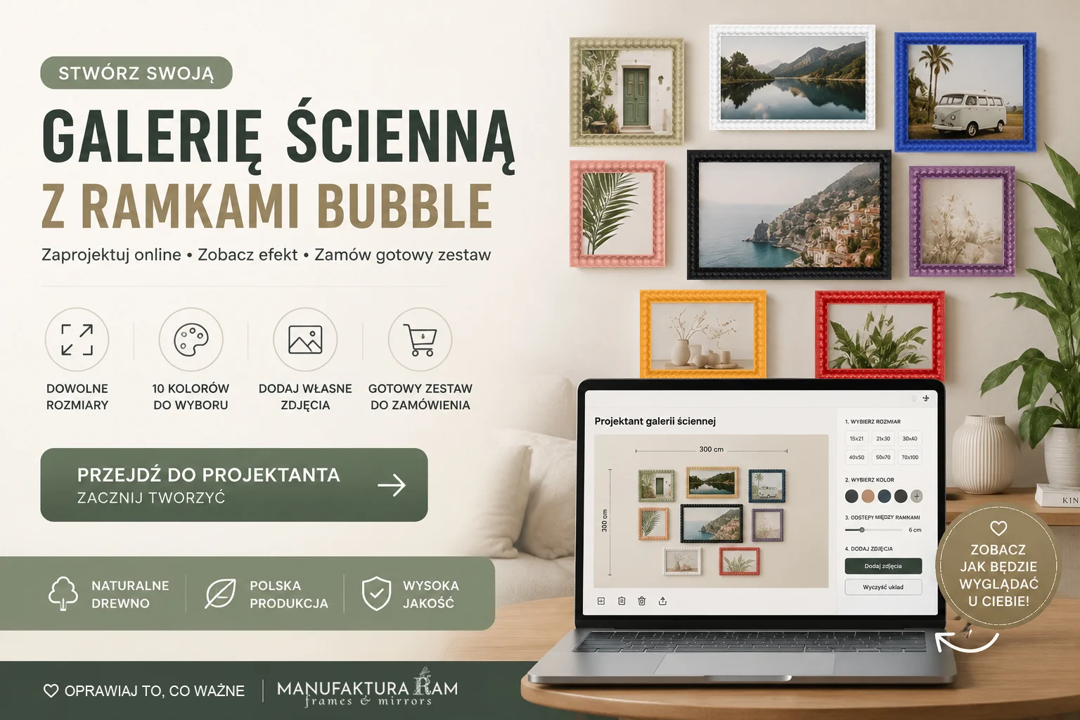 Stwórz swoją galerię ścienną z ramkami Bubble – przejdź do projektanta online